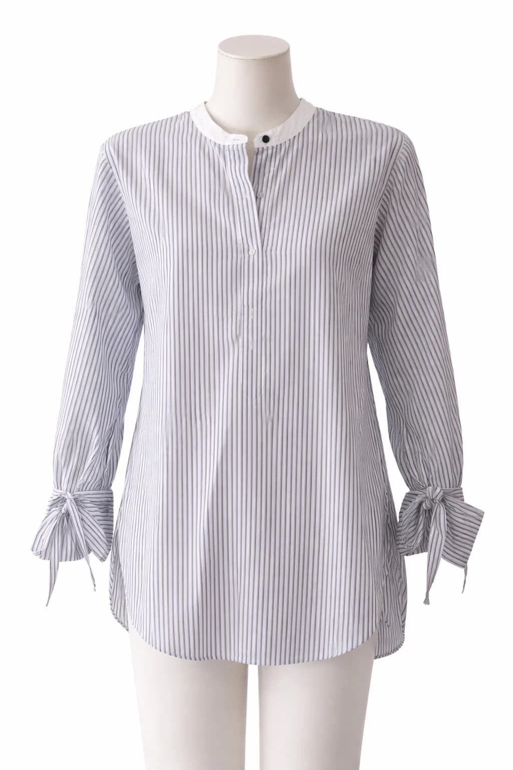 Rag & Bone-Striped Collar Tunic with Tie-Cuffs