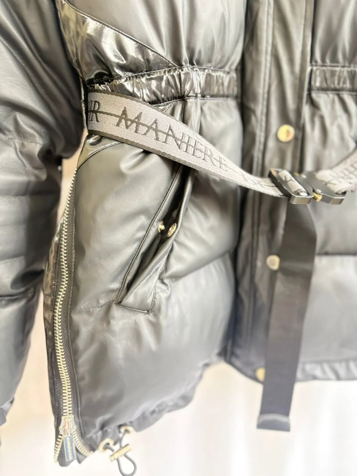 Maniere De Voir-Manière De Voir Vegan Leather Belted Puffer Jacket